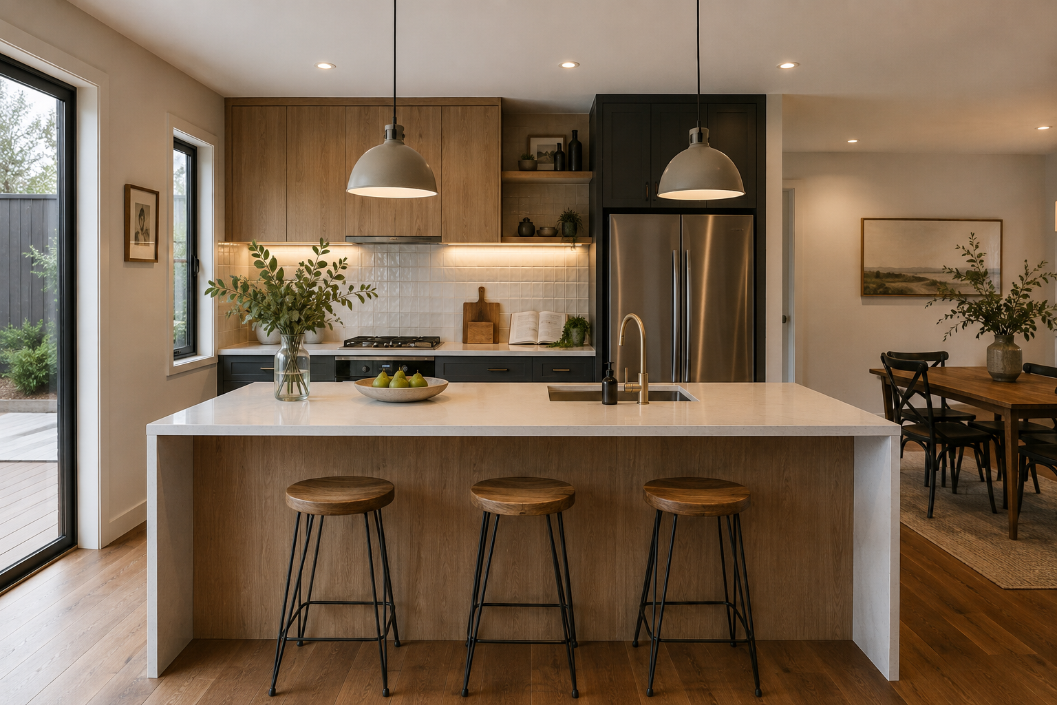 Renovated kitchen with island bench, Canberra home by OMR Build