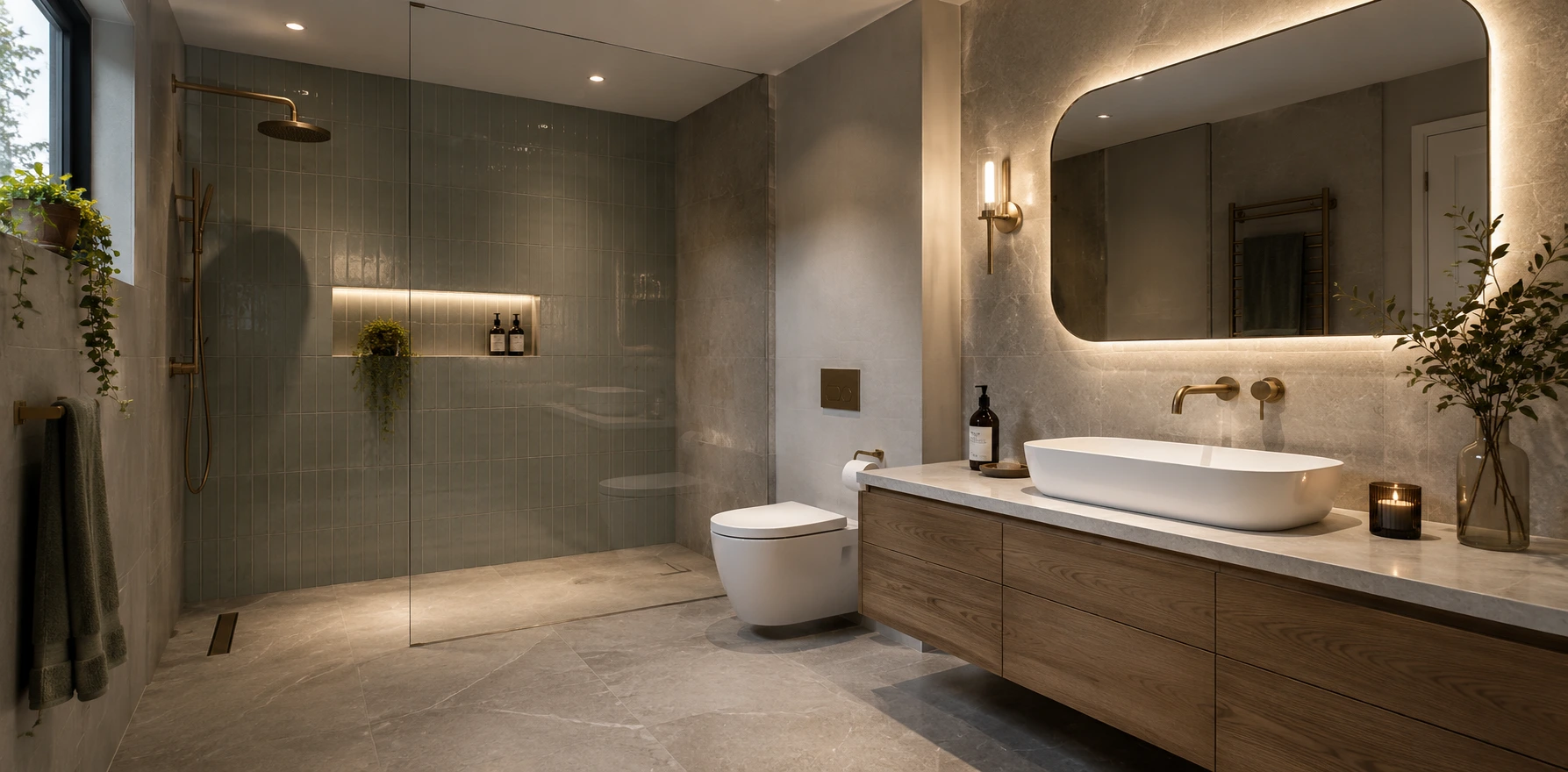 Bathroom renovation with frameless glass shower, Reid