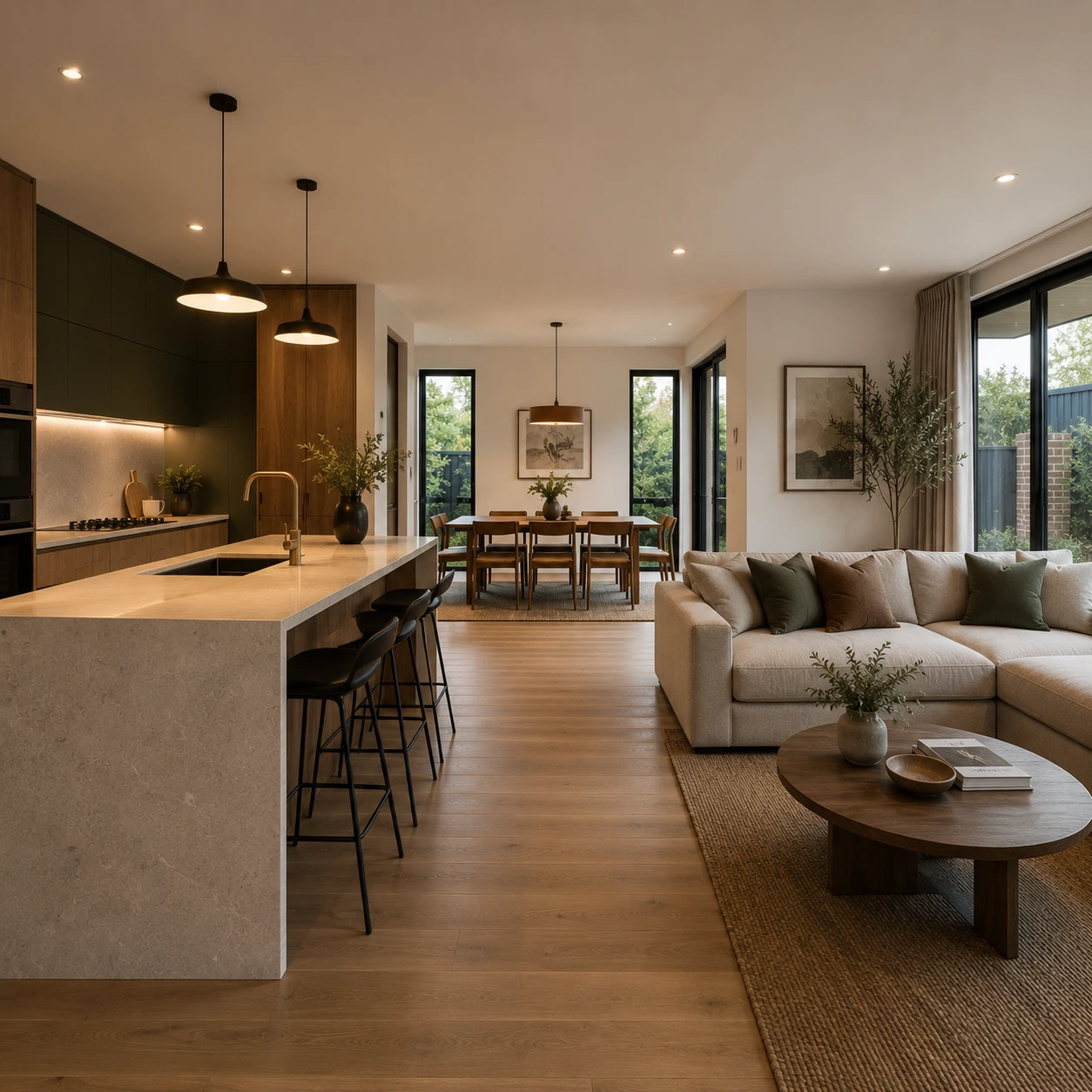 Whole-home renovation open-plan living and kitchen, Canberra home by OMR Build