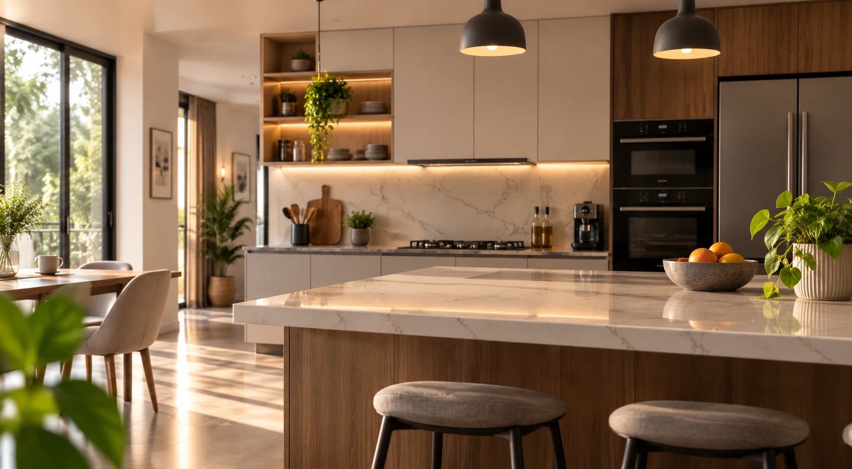Kitchen renovation with island bench and pendant lighting, Yarralumla
