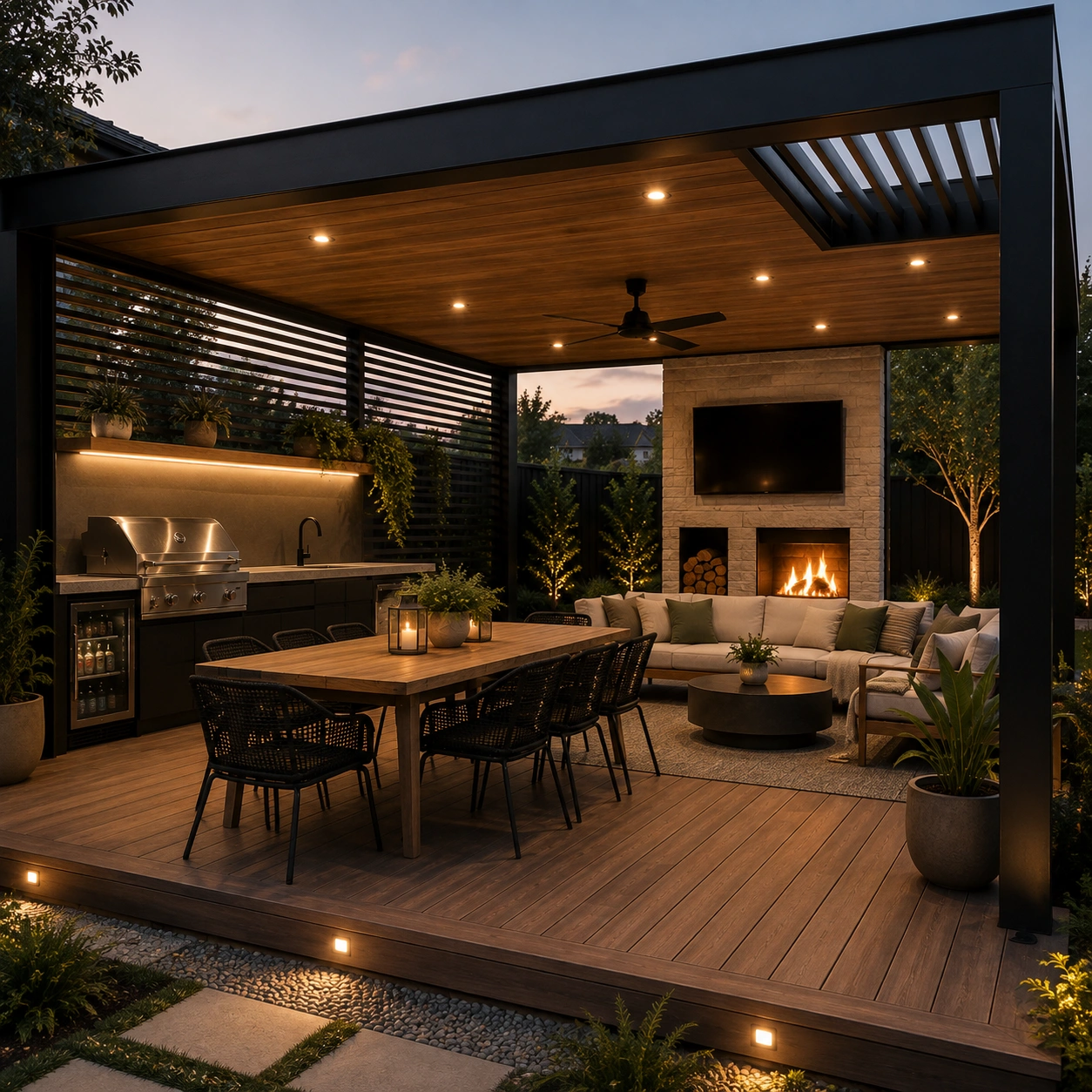 Covered outdoor living area with fireplace, Yarralumla